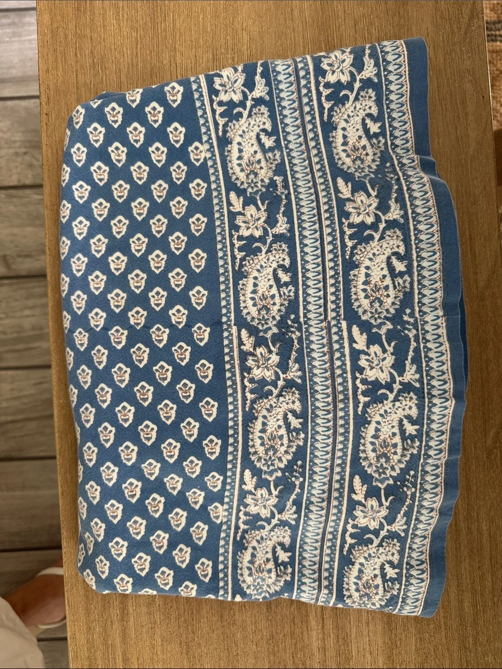 Pottery Barn Navy and White Block-Print Round Tablecloth